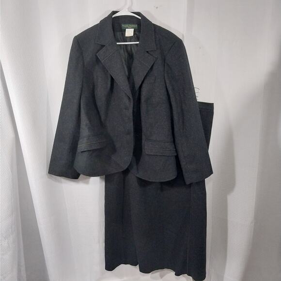 HARVE BENARD! STUNNING WOOL BLEND CHARCOAL GRAY JACKET, SKIRT SUIT, SET! SZ 26W - Picture 5 of 14